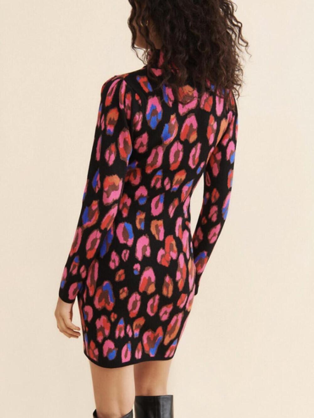 FARM Rio Pink Iridescent Leopards Sweater Mini Dress - Size - Medium - Picture 2 of 9